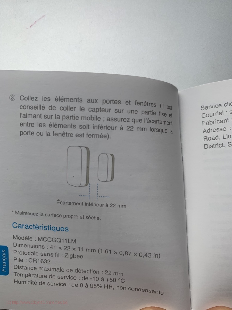 Le mode d'emploi du Xiaomi Aqara Capteur détecteur d'ouverture et fermeture pour portes et fenêtres - 1